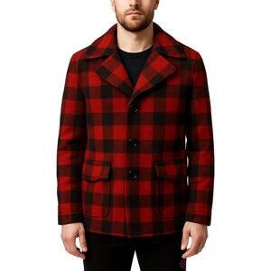 Michael Kors Red Plaid Wool Peacoat Coat Jacket Mens Medium